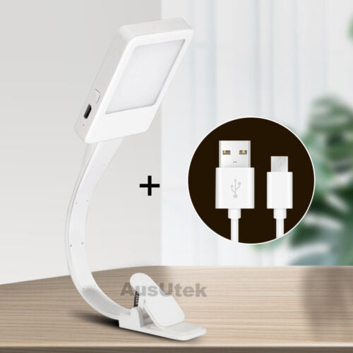 LED Book Reading Light Lamp USB Rechargeable Flexible Clip On Bed Desk Table
