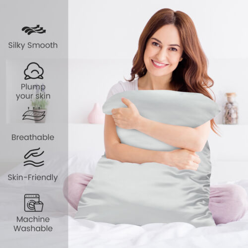 2PCS Luxury Satin Silk Pillow Cases Cushion Cover Pillowcase Home Decor Slip