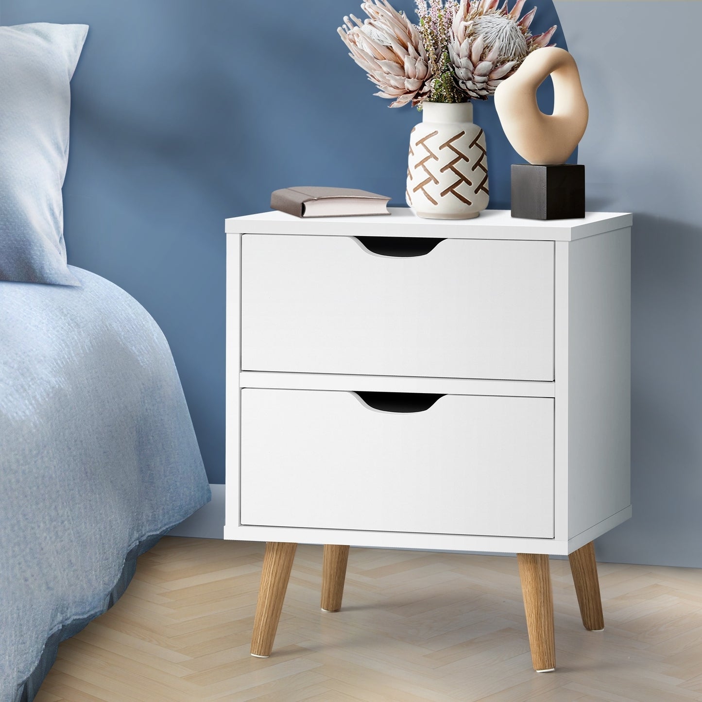 Oikiture Bedside Tables 2 Drawers Side Table Bedroom Furniture Storage Cabinet