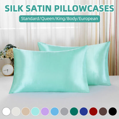 2PCS Luxury Satin Silk Pillow Cases Cushion Cover Pillowcase Home Decor Slip