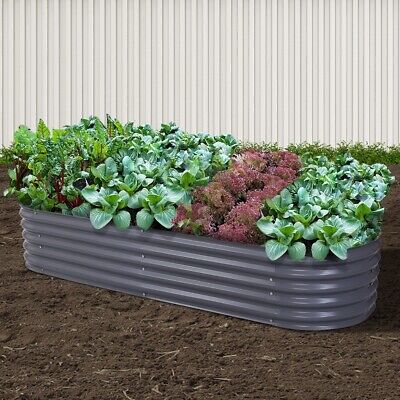 Green Fingers Garden Bed 240X80X42cm Oval Planter Box Raised Container Galvanise