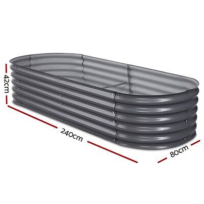 Green Fingers Garden Bed 240X80X42cm Oval Planter Box Raised Container Galvanise