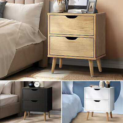 Oikiture Bedside Tables 2 Drawers Side Table Bedroom Furniture Storage Cabinet