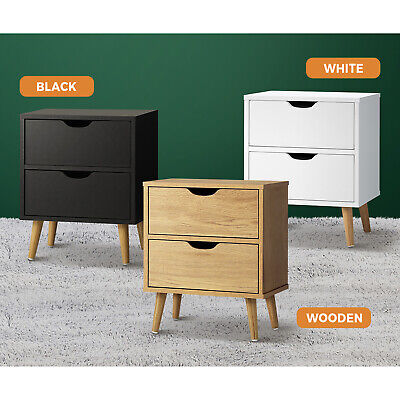 Oikiture Bedside Tables 2 Drawers Side Table Bedroom Furniture Storage Cabinet