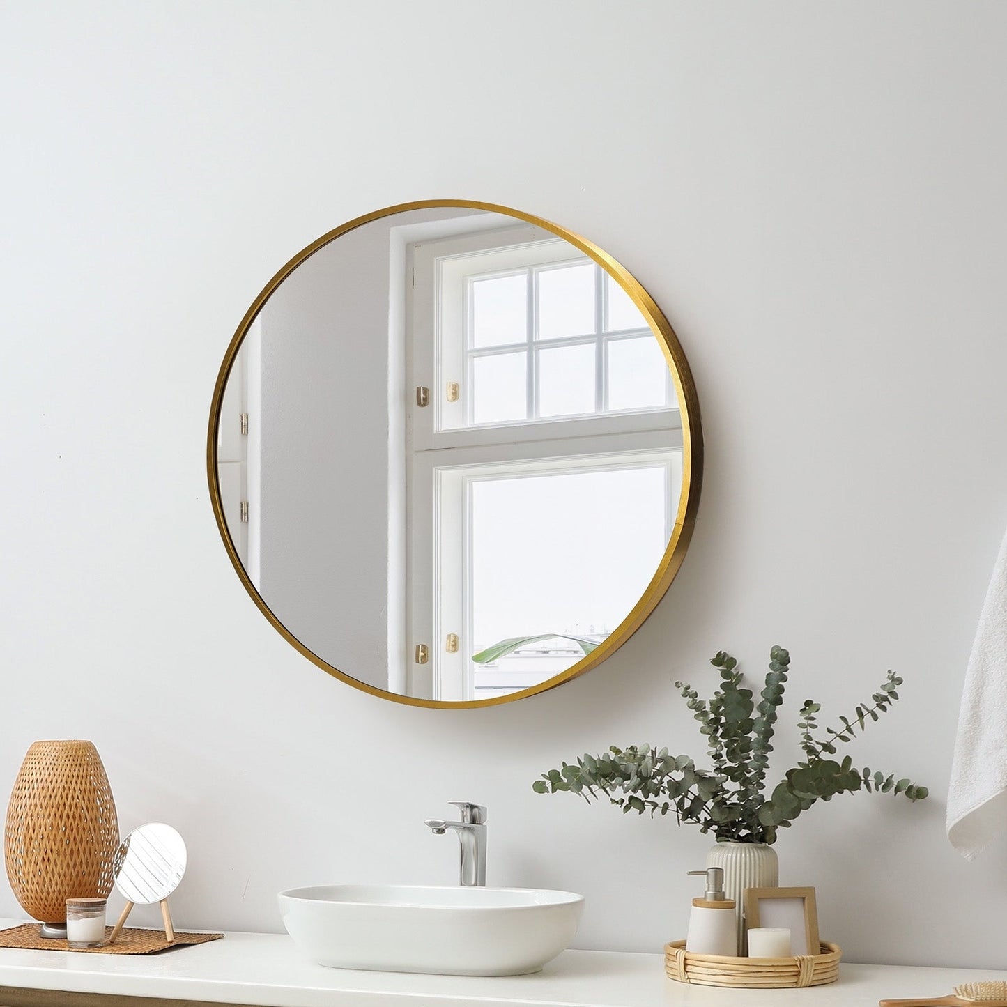 Oikiture Wall Mirrors Round Makeup Mirror Home Decor 50/60/70/80/90cm
