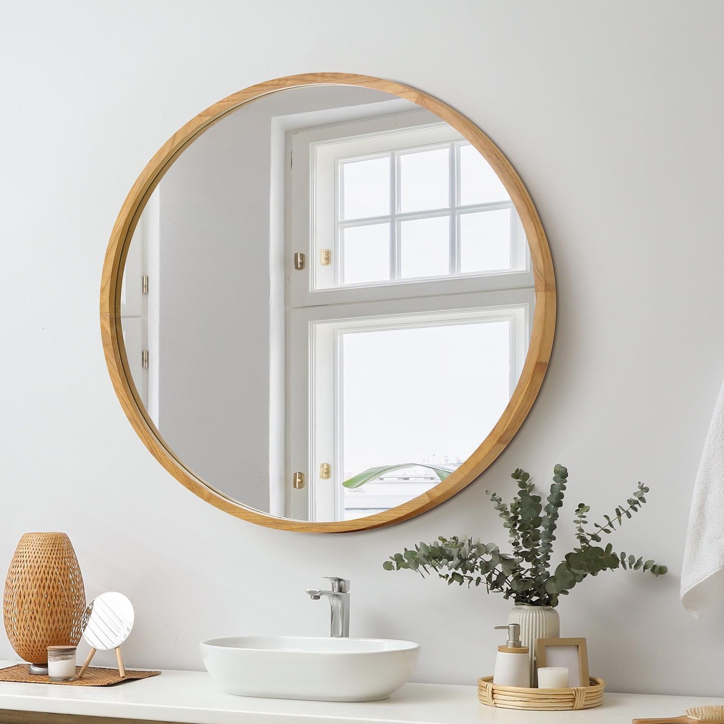 Oikiture Wall Mirrors Round Makeup Mirror Home Decor 50/60/70/80/90cm
