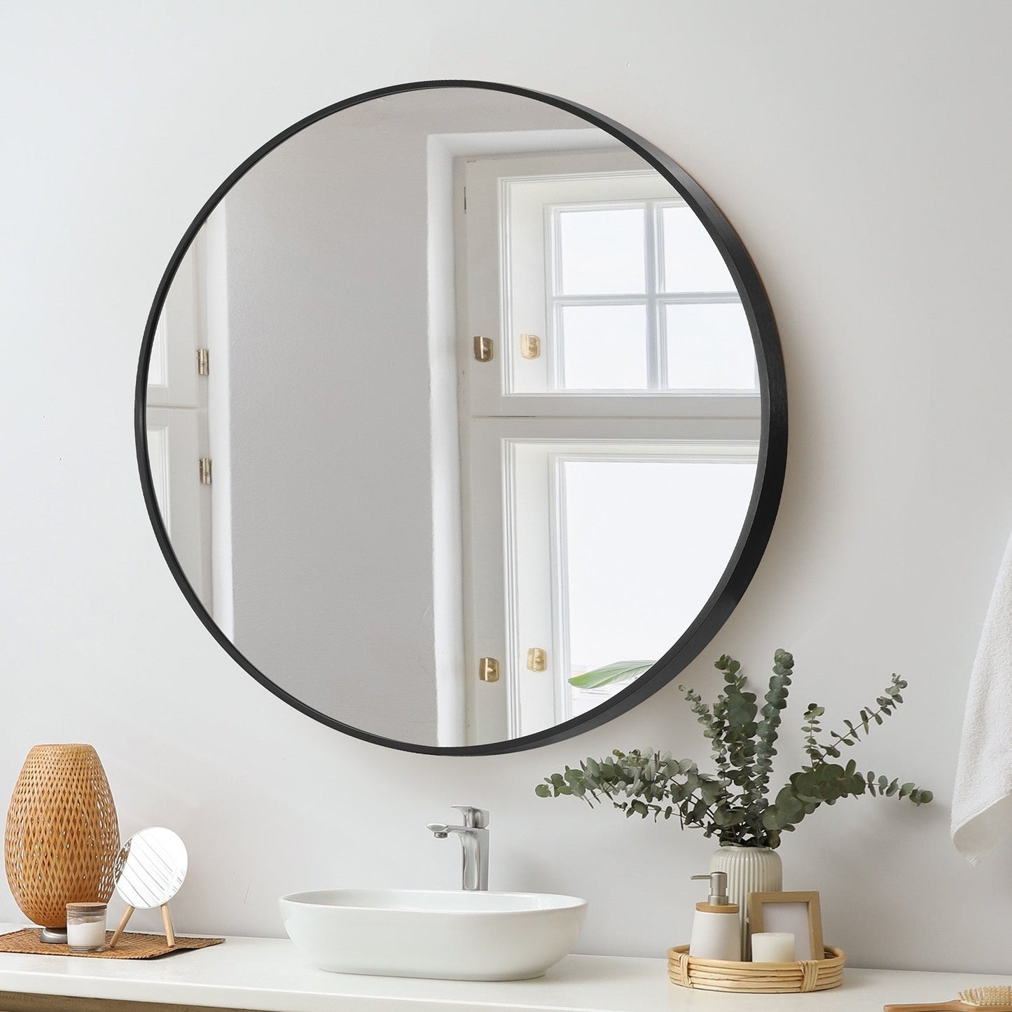Oikiture Wall Mirrors Round Makeup Mirror Home Decor 50/60/70/80/90cm