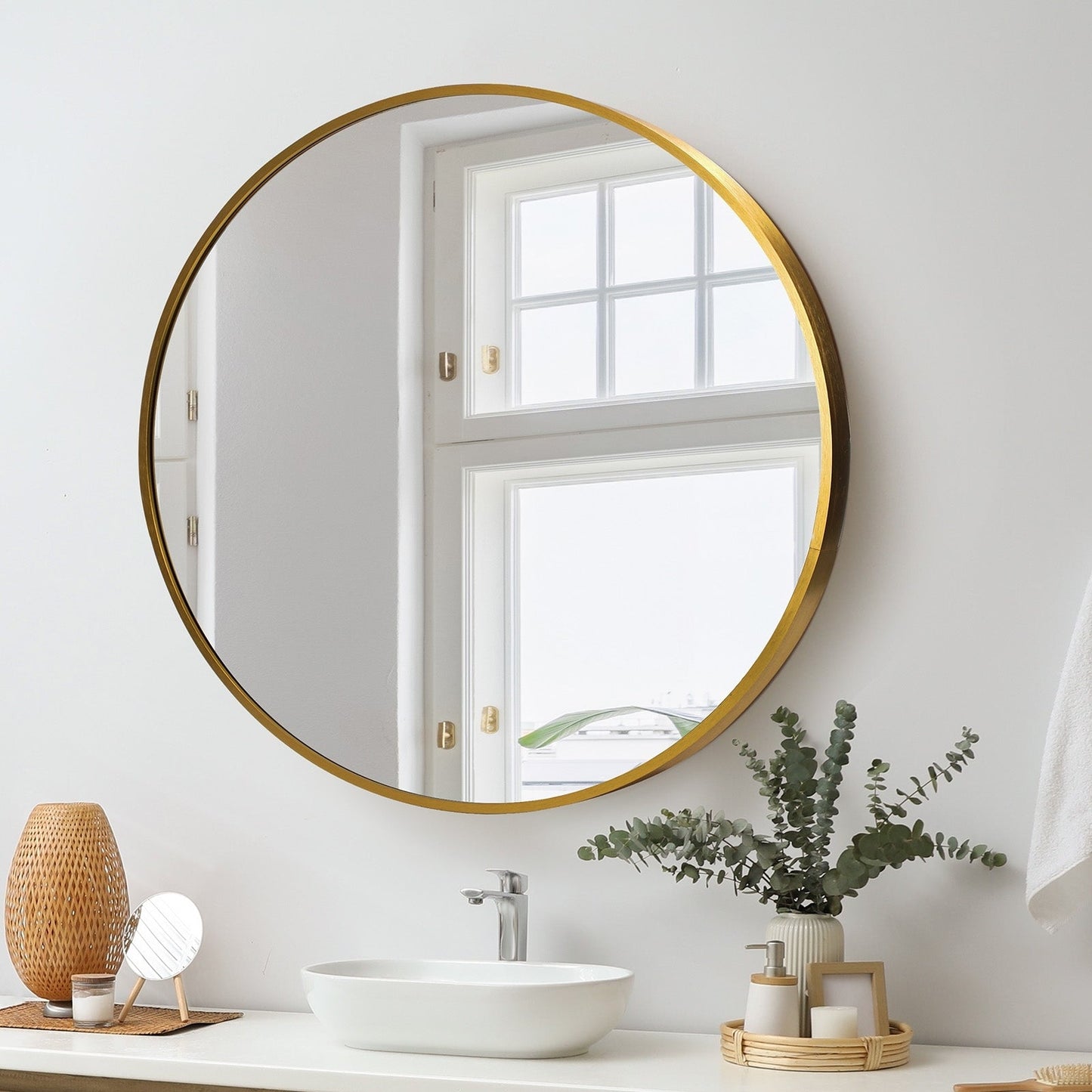 Oikiture Wall Mirrors Round Makeup Mirror Home Decor 50/60/70/80/90cm