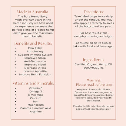 100% Pure Hemp Seed Oil – 5000MG / 30ml Dropper Bottle