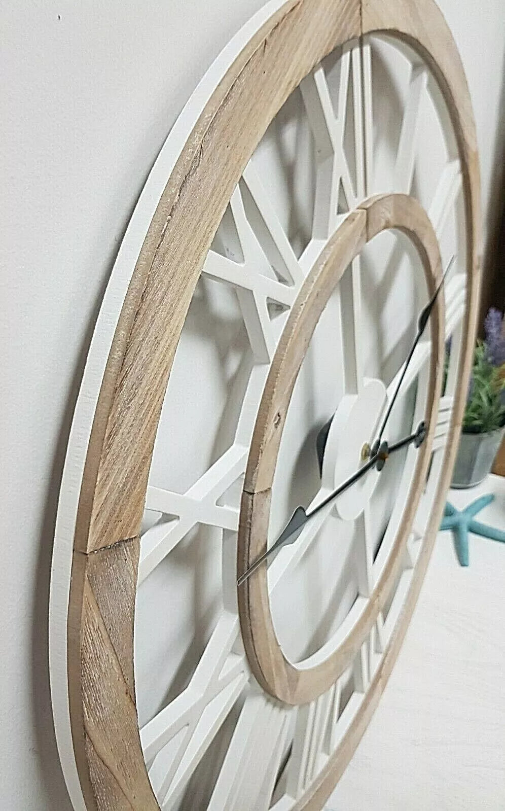 Coastal Large Floating Wooden Wall Clock 60cm French Country