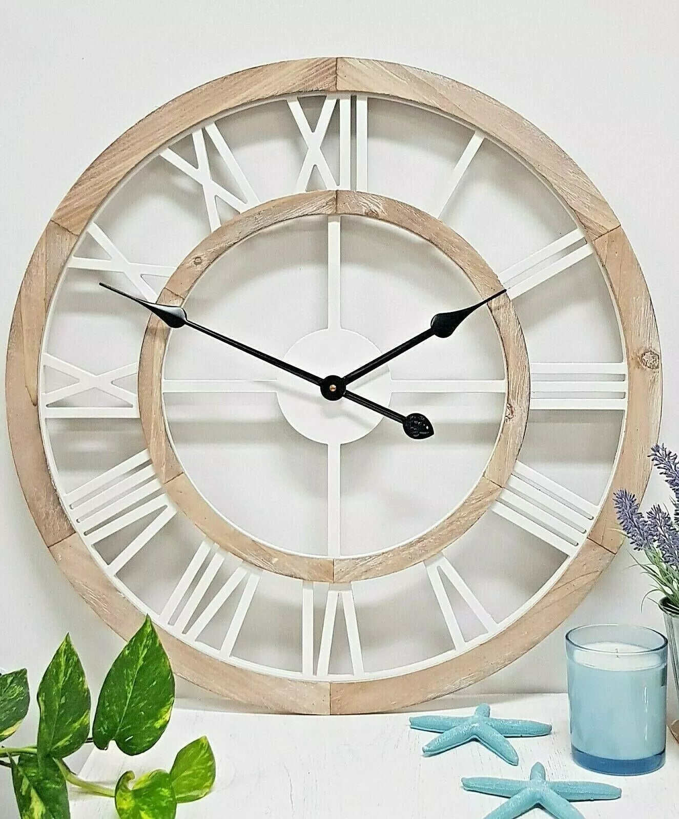 Coastal Large Floating Wooden Wall Clock 60cm French Country